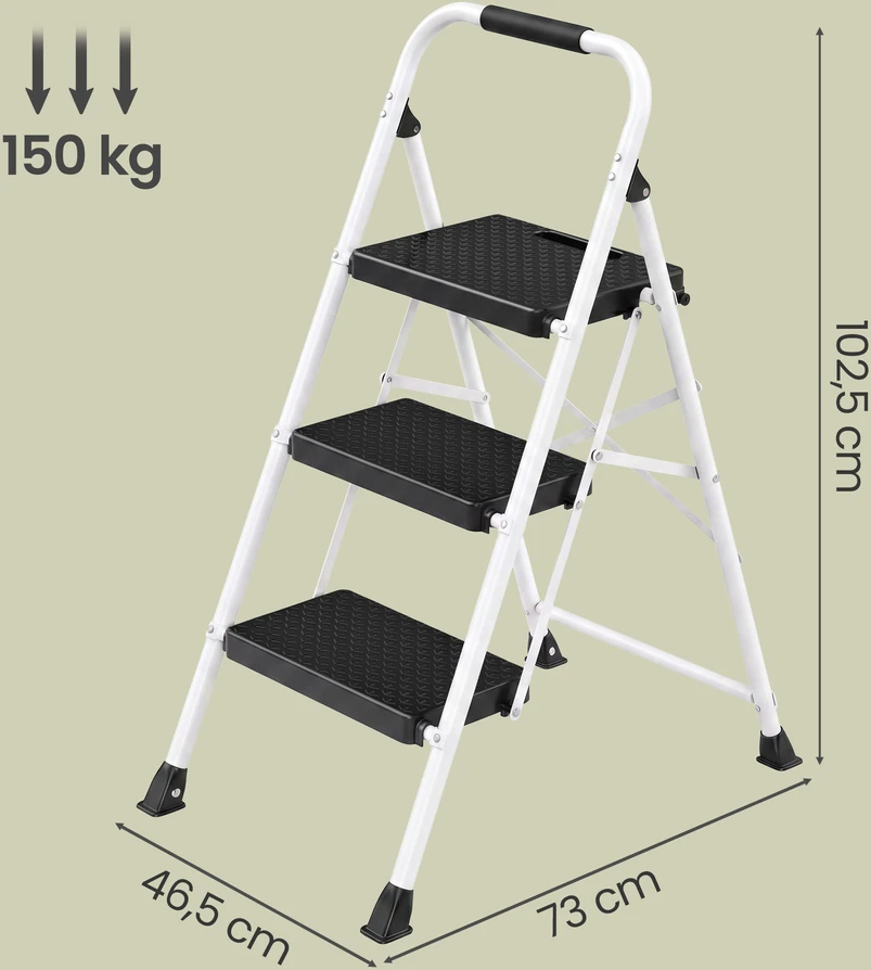 Koduva Sulankstomos kopėčios, 3 pakopų, plieninės, baltos, iki 150 kg