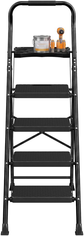 Koduva Sulankstomos kopėčios, 4 pakopų, plieninės, juodos, 150 kg, 84 x 45,5 x 145,2 cm