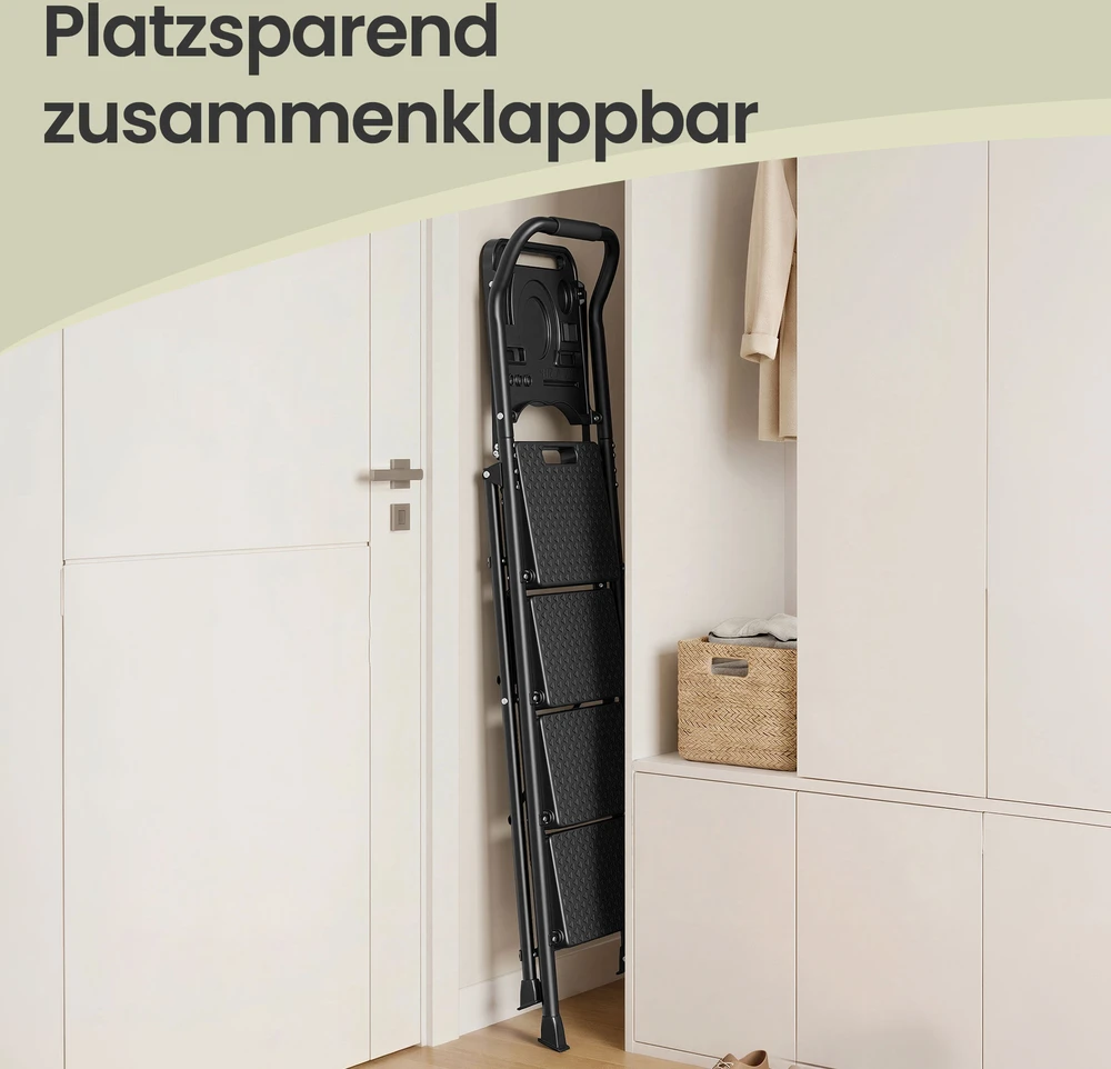 Koduva Sulankstomos kopėčios, 4 pakopų, plieninės, juodos, 150 kg, 84 x 45,5 x 145,2 cm