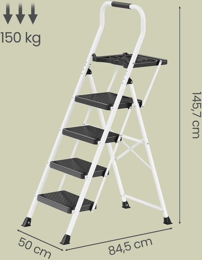 Koduva Sulankstomos kopėčios, 4 pakopų, plieninės, baltos, iki 150 kg
