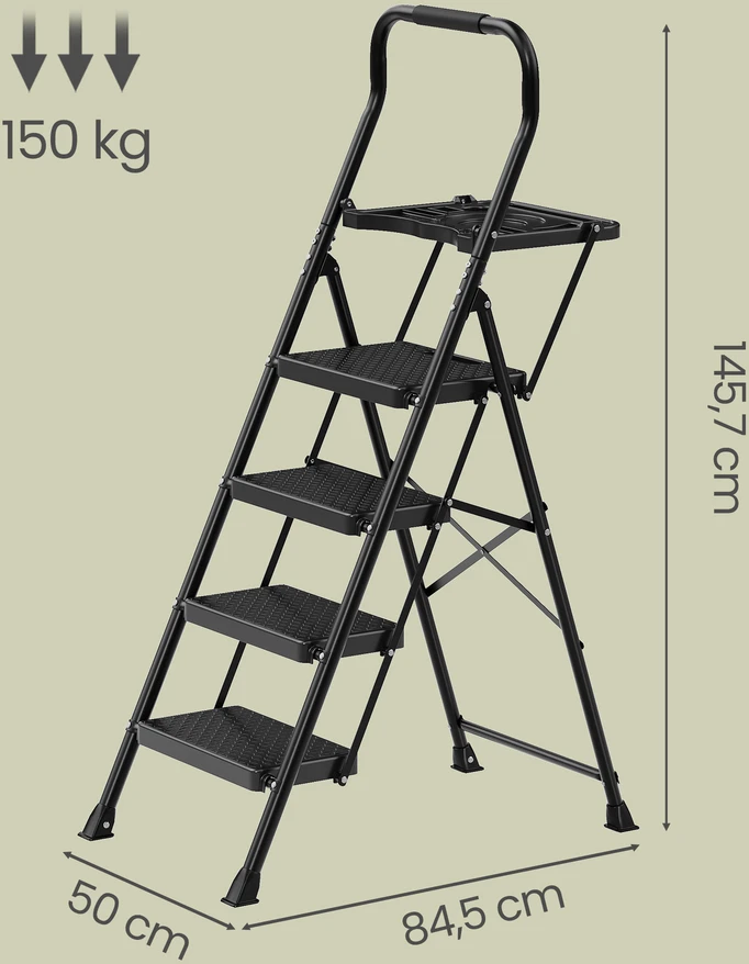 Koduva Sulankstomos kopėčios, 4 pakopų, plieninės, juodos, 150 kg, 84 x 45,5 x 145,2 cm