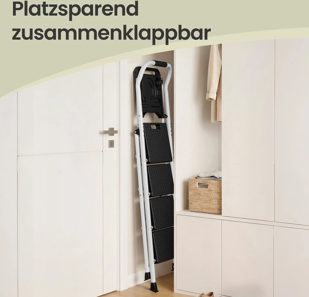 Koduva Sulankstomos kopėčios, 4 pakopų, plieninės, baltos, iki 150 kg