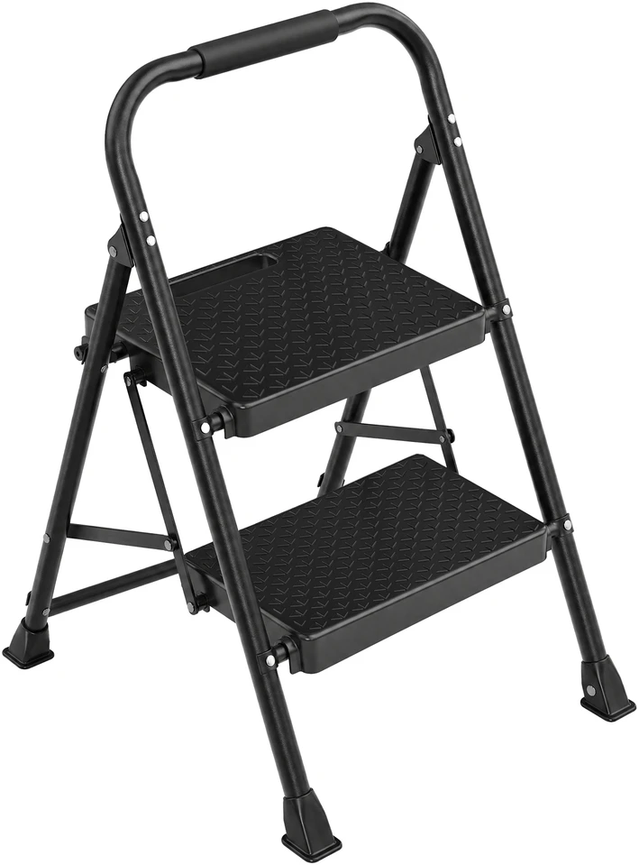 Koduva Sulankstomos kopėčios-taburetė, 2 pakopų, plieninės, juodos, 150 kg