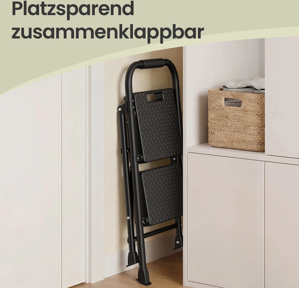 Koduva Sulankstomos kopėčios-taburetė, 2 pakopų, plieninės, juodos, 150 kg