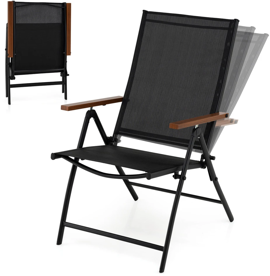 Promotion Sulankstomos lauko kėdės, 2 vnt. komplektas, 5 padėčių reguliuojamos, Teslin audinys, juodos, 56 x 71 x 100 cm