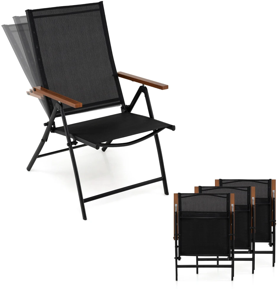 Promotion Sulankstomos lauko kėdės, 2 vnt. komplektas, 5 padėčių reguliuojamos, Teslin audinys, juodos, 56 x 71 x 100 cm