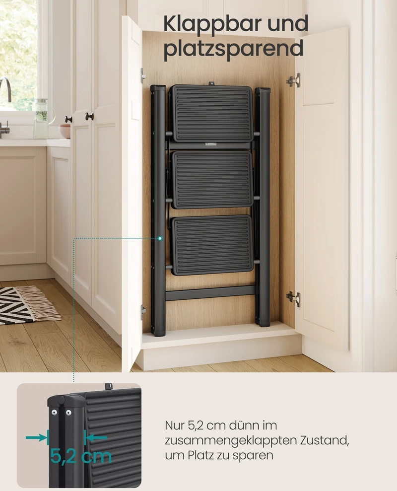 Koduva Sulankstomos pakopinės kopėčios, 3 pakopų, plieninės, 150 kg, 73,5 x 43,4 x 85,5 cm, juodos