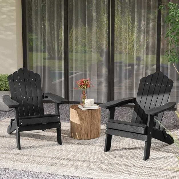 Promotion Sulankstomų Adirondack lauko kėdžių komplektas, 2 vnt., HIPS plastikas, juoda, 88 x 77 x 95 cm