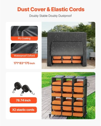 Koduva Sulankstomų kėdžių stovas VEVOR VV42, 363 kg, juodas, 182 x 86 x 186 cm