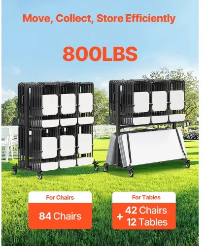 Koduva Sulankstomų kėdžių stovas VEVOR VV42, 363 kg, juodas, 182 x 86 x 186 cm
