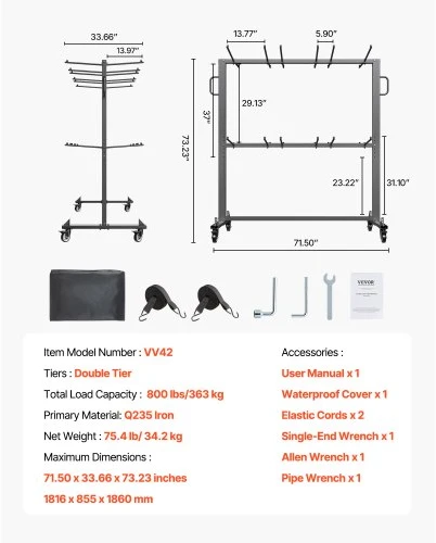 Koduva Sulankstomų kėdžių stovas VEVOR VV42, 363 kg, juodas, 182 x 86 x 186 cm