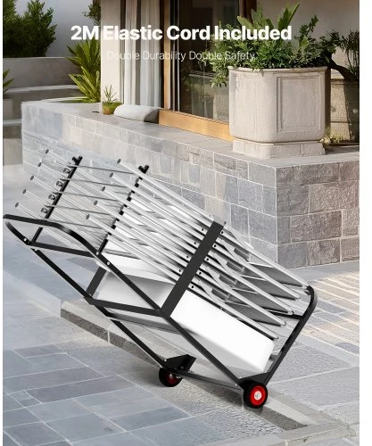 Koduva Sulankstomų kėdžių stovas VEVOR VV46, 10 kėdžių, iki 45 kg, metalas, matinė juoda, 110 x 57 x 58 cm
