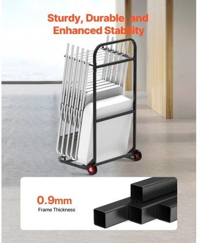 Koduva Sulankstomų kėdžių stovas VEVOR VV46, 10 kėdžių, iki 45 kg, metalas, matinė juoda, 110 x 57 x 58 cm