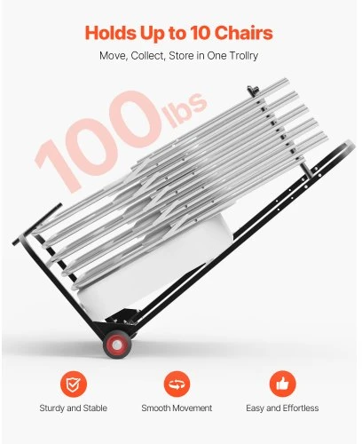 Koduva Sulankstomų kėdžių stovas VEVOR VV46, 10 kėdžių, iki 45 kg, metalas, matinė juoda, 110 x 57 x 58 cm