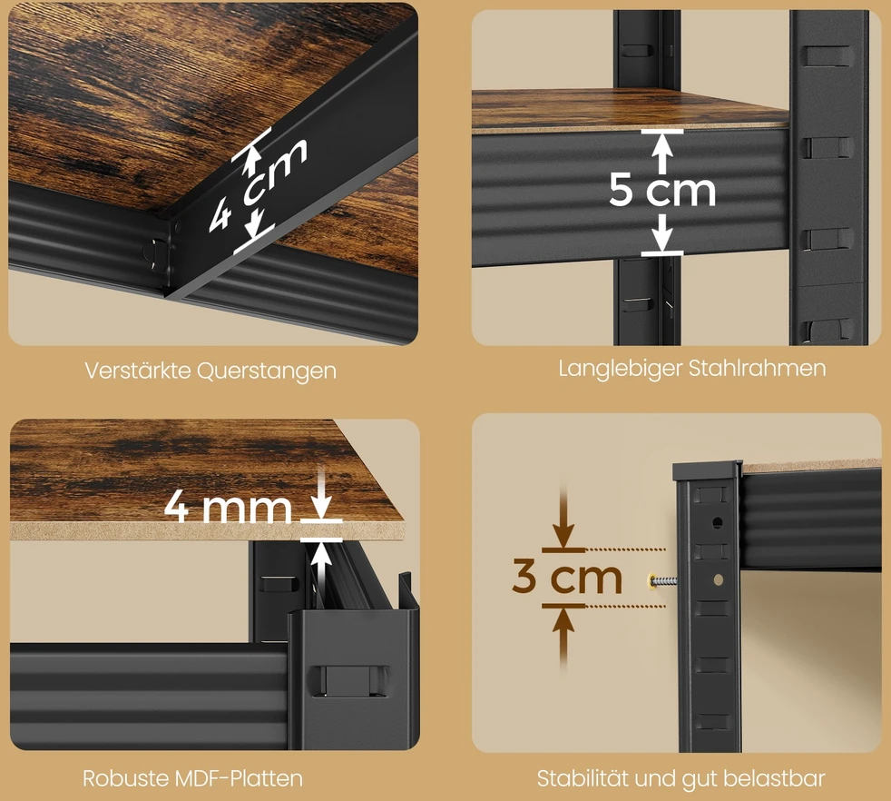 Koduva Sunkių daiktų lentyna, 30 x 75 x 150 cm, plienas ir MDF, 5 reguliuojamos lentynos, 650 kg
