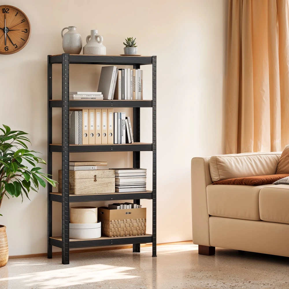 Koduva Sunkiųjų daiktų lentyna 30 x 75 x 150 cm, plieno ir MDF, 5 reguliuojamos lentynos, sidabrinė
