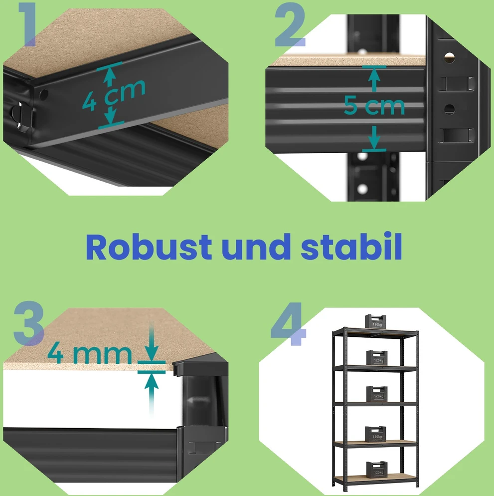 Koduva Sunkiųjų daiktų lentynų komplektas, 2 vnt., 50 x 100 x 200 cm, juodas plienas ir MDF