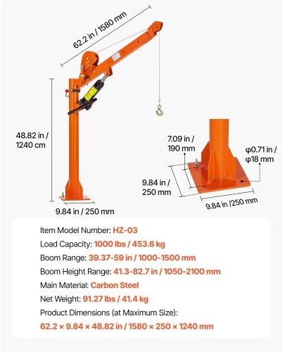 VEVOR Sunkvežimio kranas HZ-03, iki 453,6kg, anglinis plienas