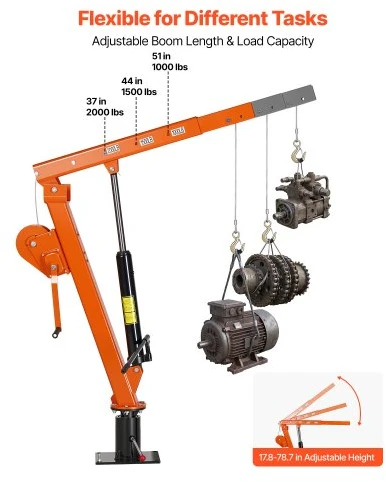 VEVOR Sunkvežimio kranas HZ-04, 907,2kg, rankinė gervė, 360° pasukama teleskopinė strėlė