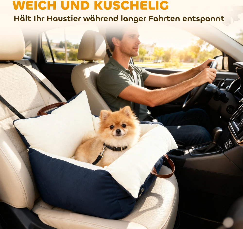 Aosom Šuns automobilinė kėdutė, 2 diržai, skalbiami užvalkalai, mėlynai smėlinė, augintiniams iki 5kg