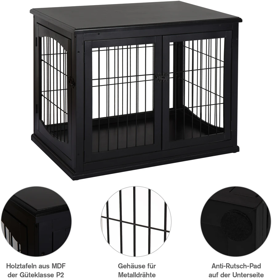 Aosom Šuns narvas, juodas, MDF ir metalo, 81 x 58,5 x 66 cm