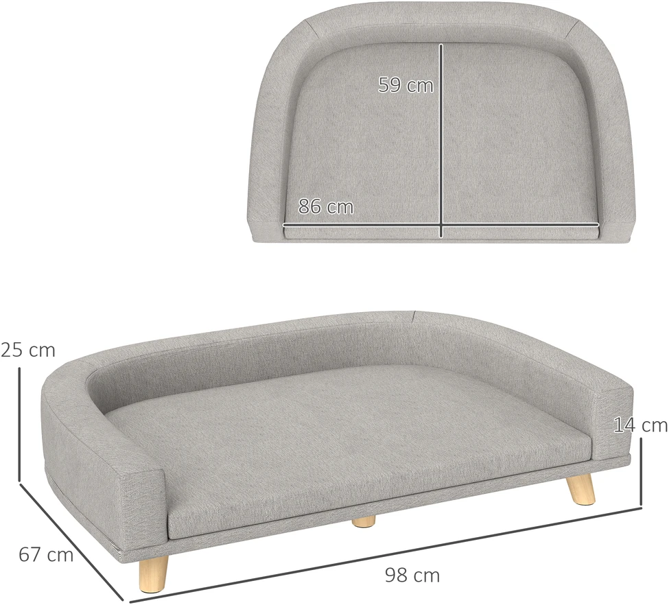 Aosom Šuns sofa dideliems šunims iki 30 kg, pilka, 98 x 67 x 25 cm
