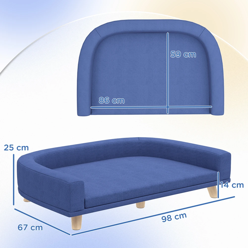 Aosom Šuns sofa lova, eukalipto mediena, mėlyna, 98 x 67 x 25 cm