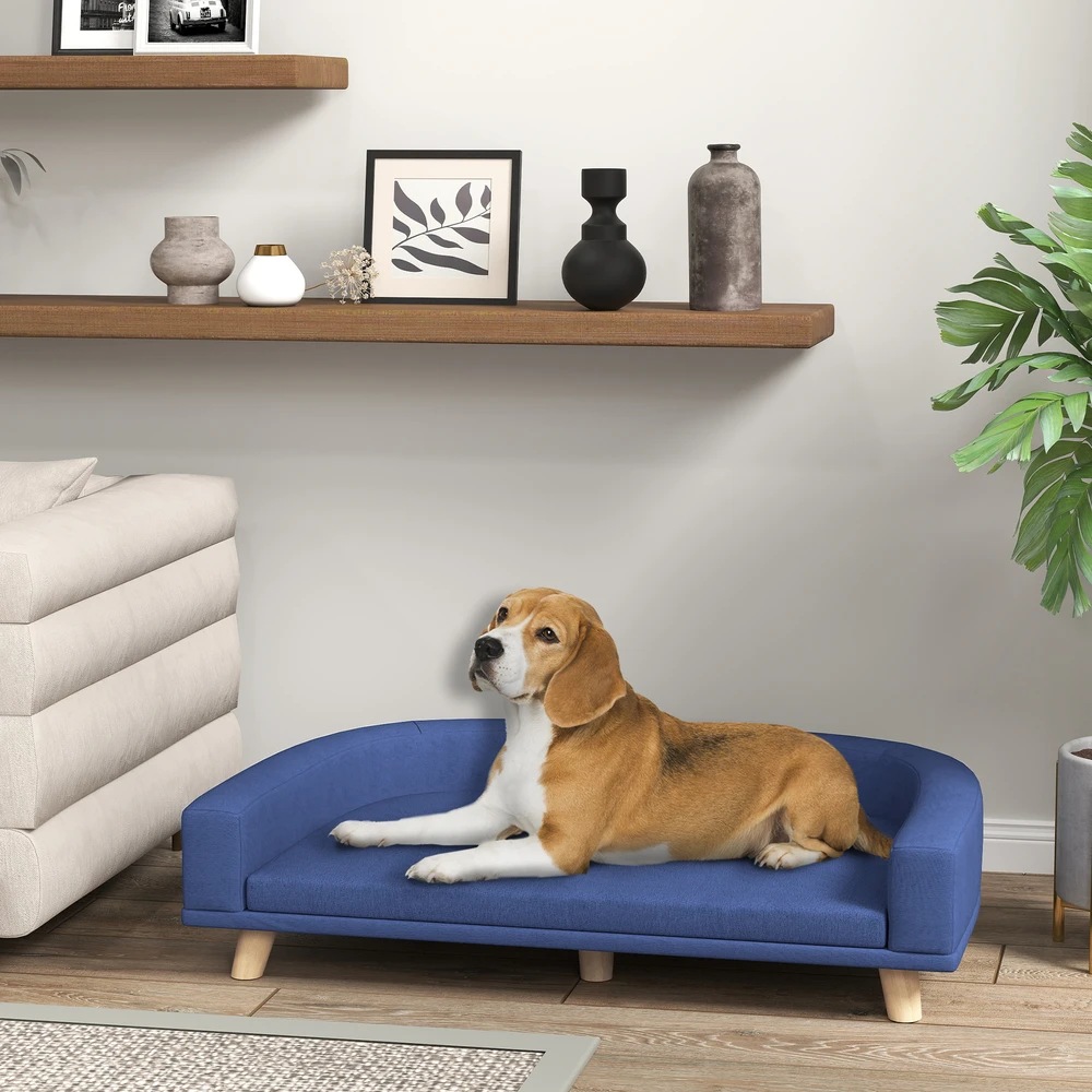 Aosom Šuns sofa lova, eukalipto mediena, mėlyna, 98 x 67 x 25 cm