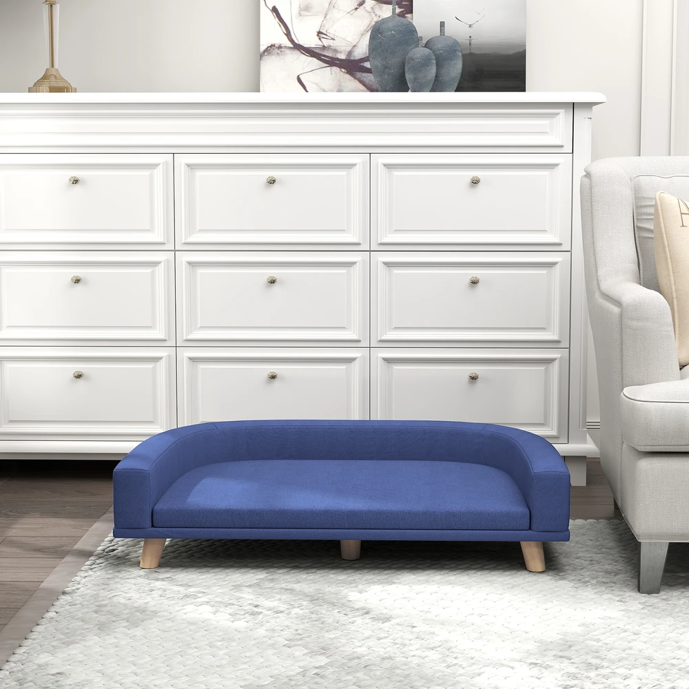 Aosom Šuns sofa lova, eukalipto mediena, mėlyna, 98 x 67 x 25 cm