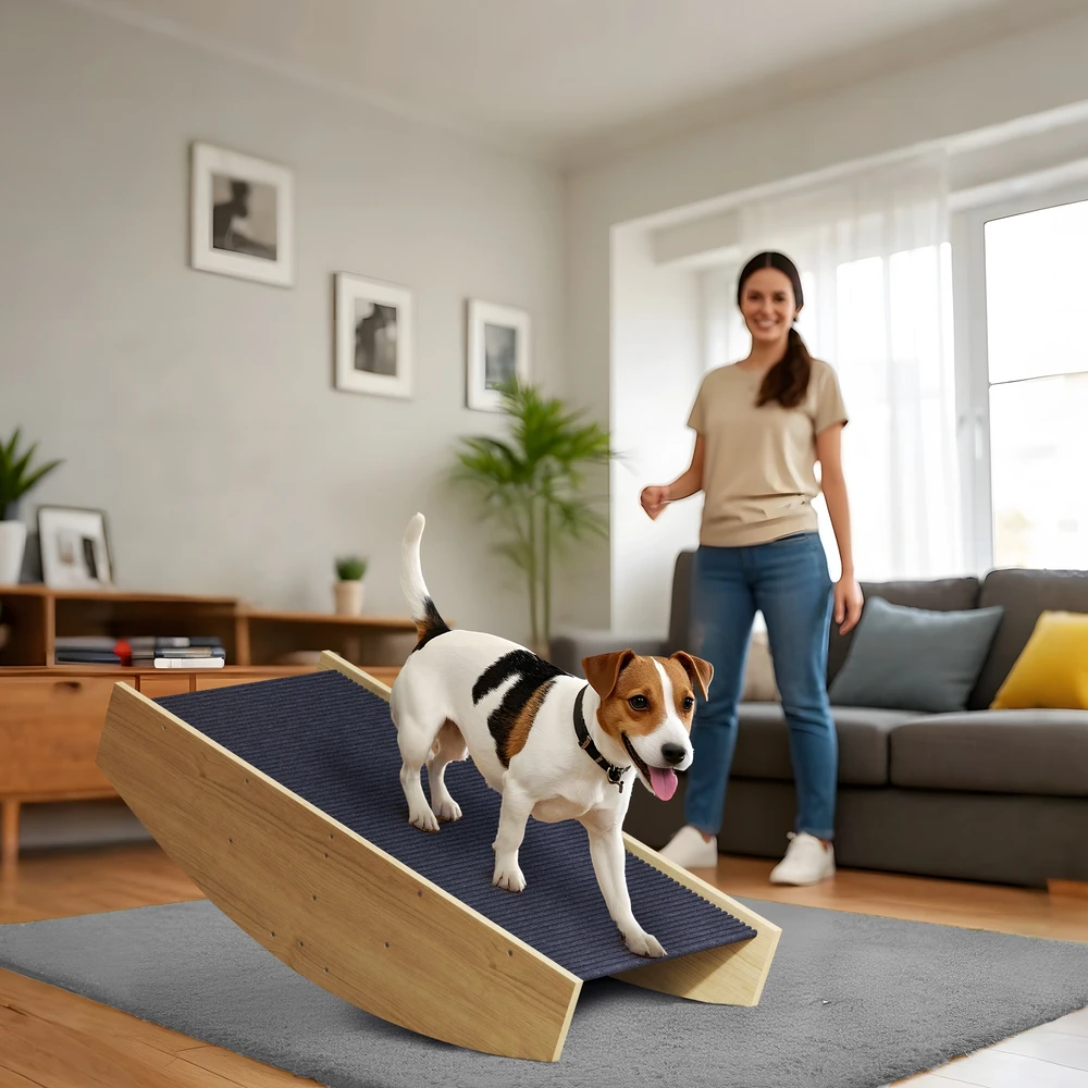 Aosom Šunų agility rampa 2-in-1, supynė ir laipteliai, neslystanti, eglės mediena, 80 x 39,5 cm