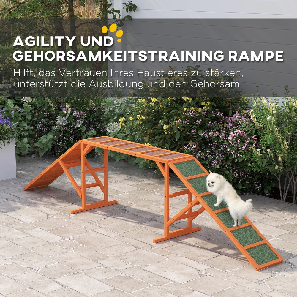 Aosom Šunų agility rampa, neslystanti, atspari orui, medinė, 335 x 55 x 60 cm, oranžinė