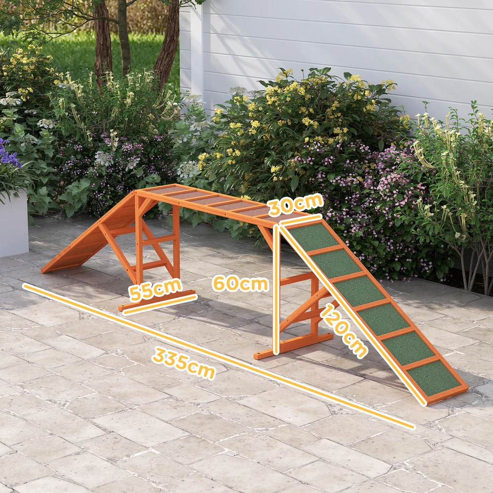 Aosom Šunų agility rampa, neslystanti, atspari orui, medinė, 335 x 55 x 60 cm, oranžinė