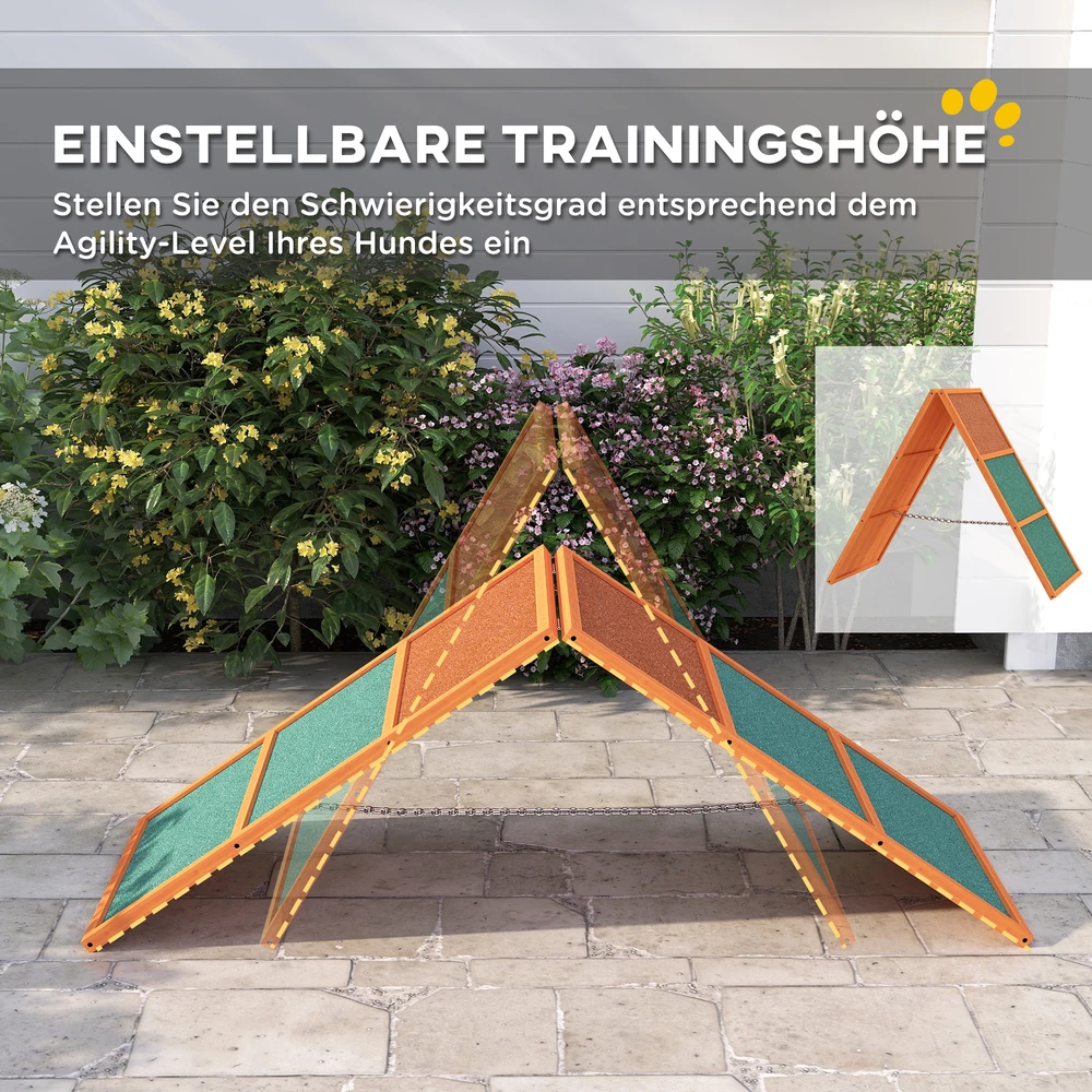 Aosom Šunų agility rampa, sulankstoma, reguliuojamo aukščio, neslidi, eglės mediena, iki 40 kg, 173 x 59 x 66 cm, oranžinė / žalia