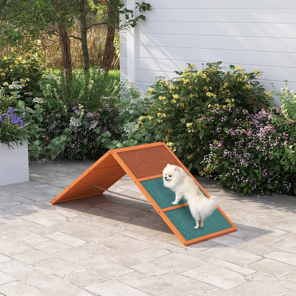 Aosom Šunų agility rampa, sulankstoma, reguliuojamo aukščio, neslidi, eglės mediena, iki 40 kg, 173 x 59 x 66 cm, oranžinė / žalia