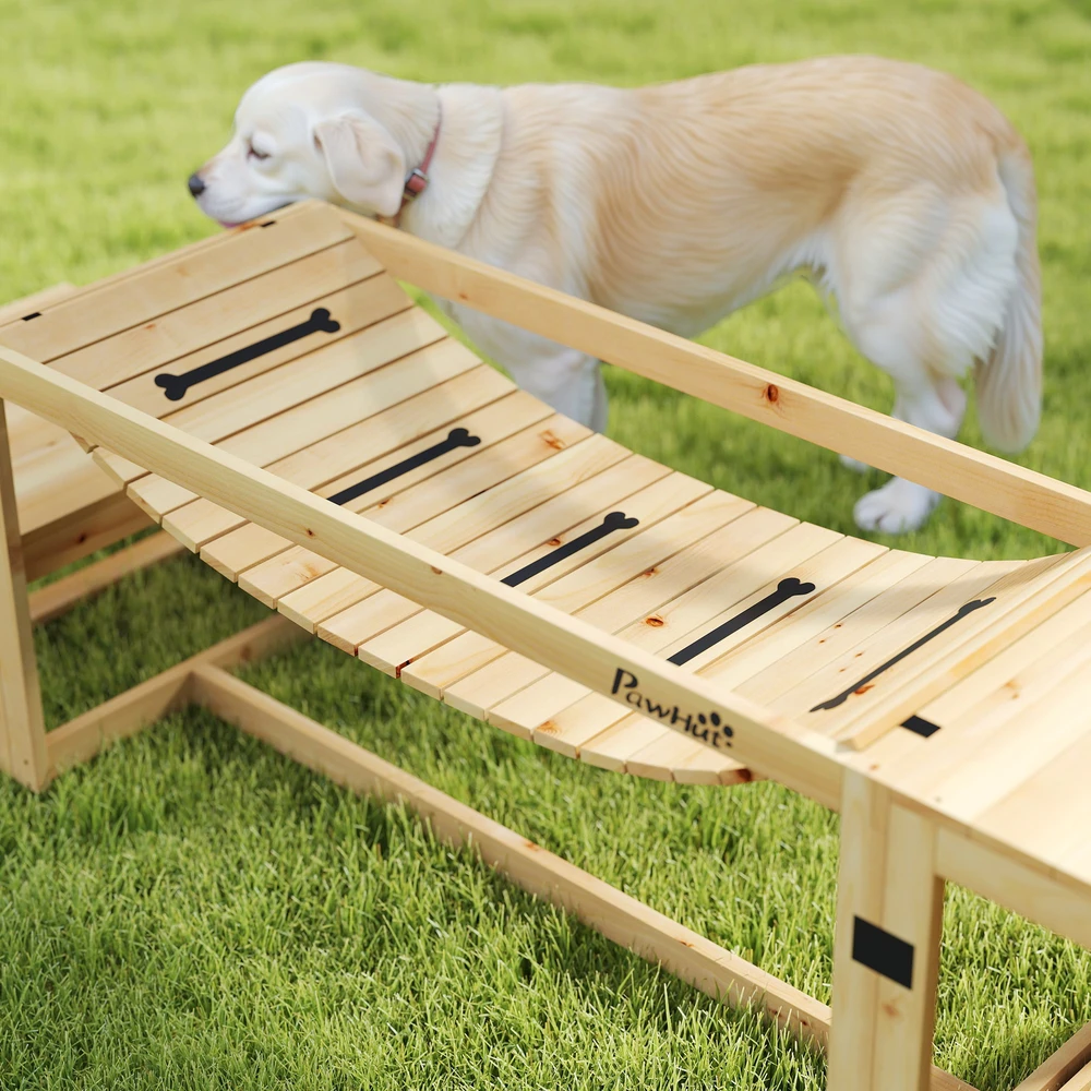 Aosom Šunų agility rinkinys, 3 dalių, su tiltu, laipteliais ir platforma, natūrali mediena, iki 40 kg