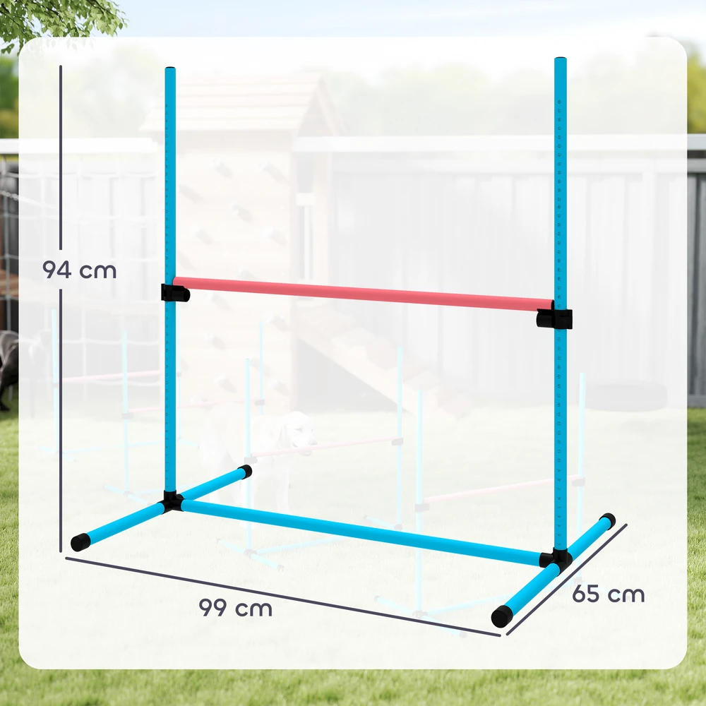 Aosom Šunų agility rinkinys, 4 dalių, reguliuojamo aukščio, šviesiai mėlynas, 99 x 65 x 94 cm