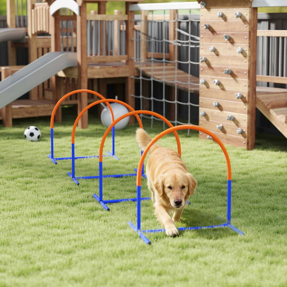 Aosom Šunų agility rinkinys, 4 lankai, mėlyna+oranžinė, 88 x 64 x 95 cm