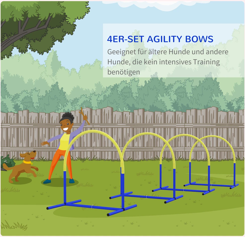 Aosom Šunų agility rinkinys, 4 lankai, mėlyna ir geltona, 88 x 64 x 95 cm