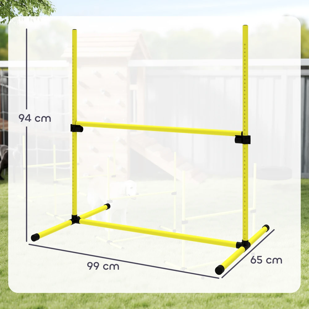 Aosom Šunų agility rinkinys, 4 vnt., kliūtys, slalomo kartys, grindų kartys, geltonas