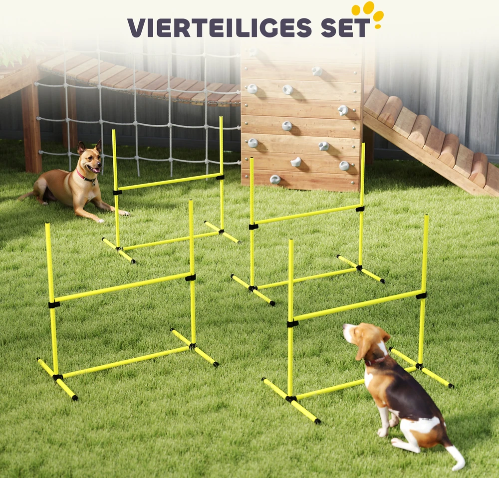 Aosom Šunų agility rinkinys, 4 vnt., kliūtys, slalomo kartys, grindų kartys, geltonas