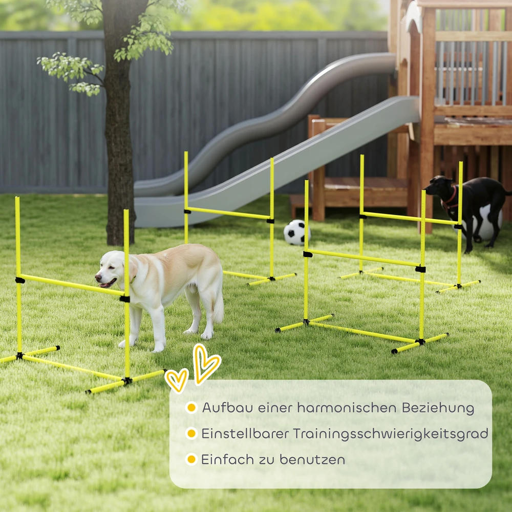 Aosom Šunų agility rinkinys, 4 vnt., kliūtys, slalomo kartys, grindų kartys, geltonas