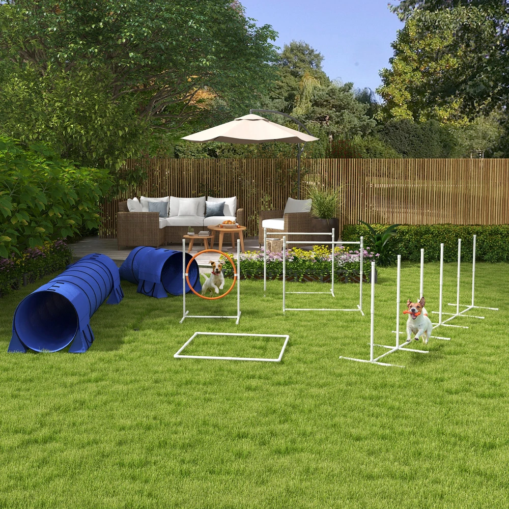 Aosom Šunų agility rinkinys, 7 dalių, mėlyna / oranžinė / balta, plastikas