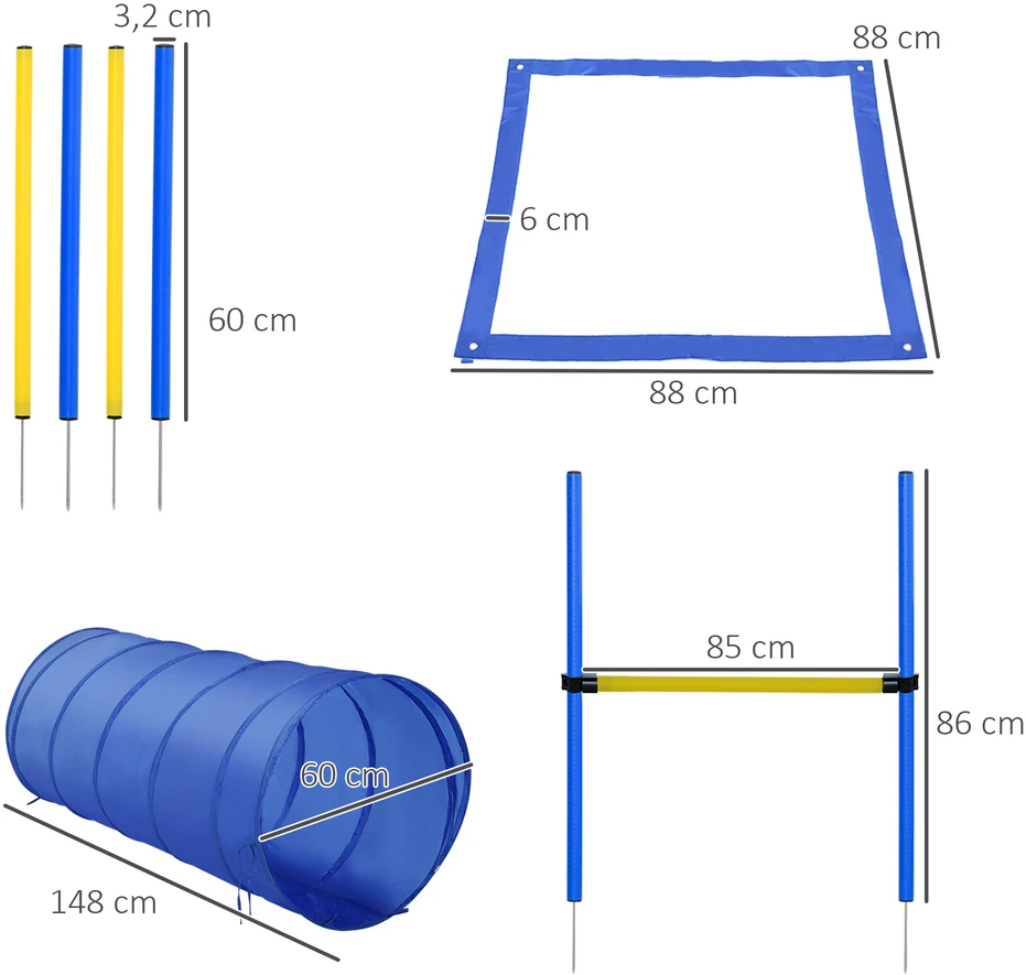 Aosom Šunų agility rinkinys, reguliuojamo aukščio, geltonas / mėlynas, PE, poliesteris