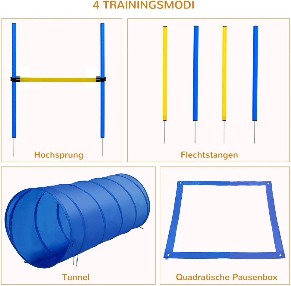 Aosom Šunų agility rinkinys, reguliuojamo aukščio, geltonas / mėlynas, PE, poliesteris