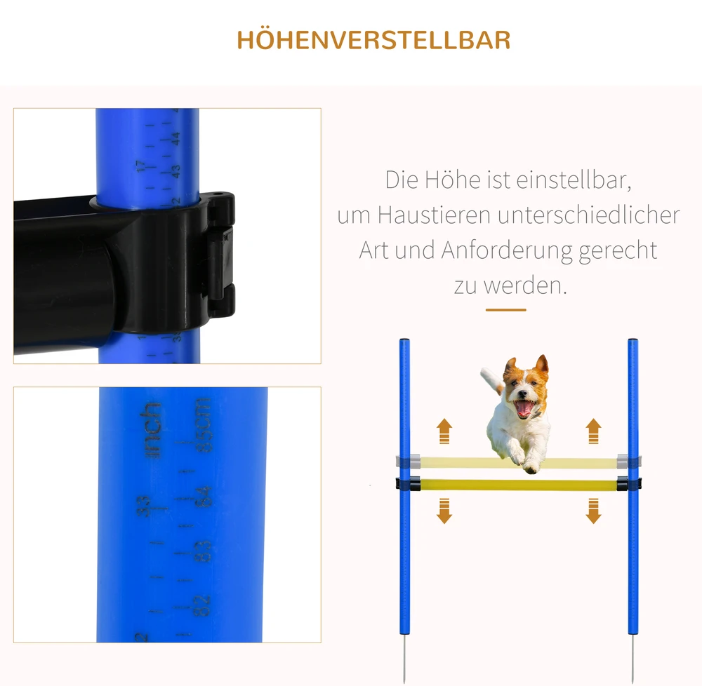 Aosom Šunų agility rinkinys, reguliuojamo aukščio, geltonas / mėlynas, PE, poliesteris