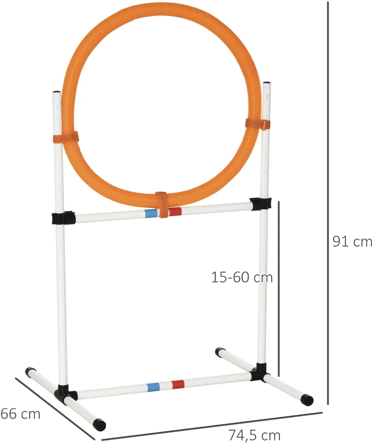 Aosom Šunų agility treniruočių rinkinys su žiedu 2 viename, Model 4, plastikas PE, balta+oranžinė, 74,5 x 66 x 91 cm