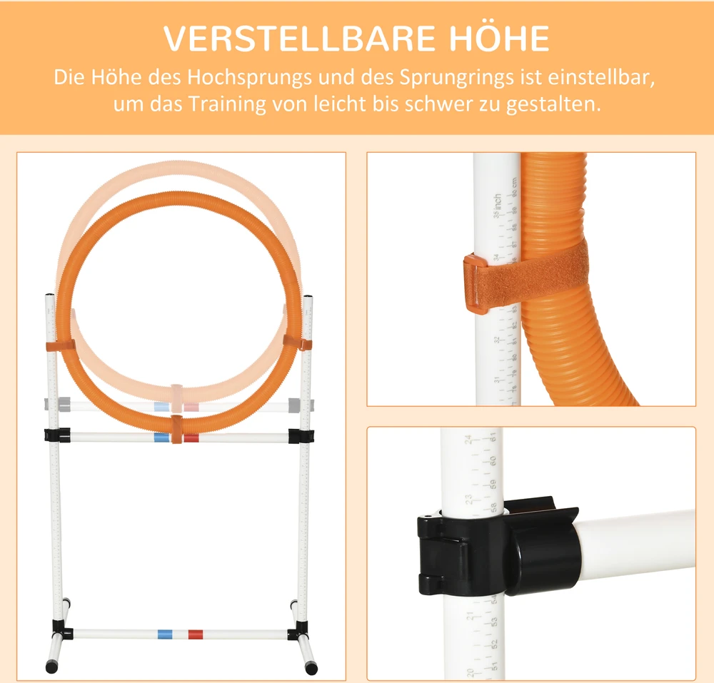 Aosom Šunų agility treniruočių rinkinys su žiedu 2 viename, Model 4, plastikas PE, balta+oranžinė, 74,5 x 66 x 91 cm