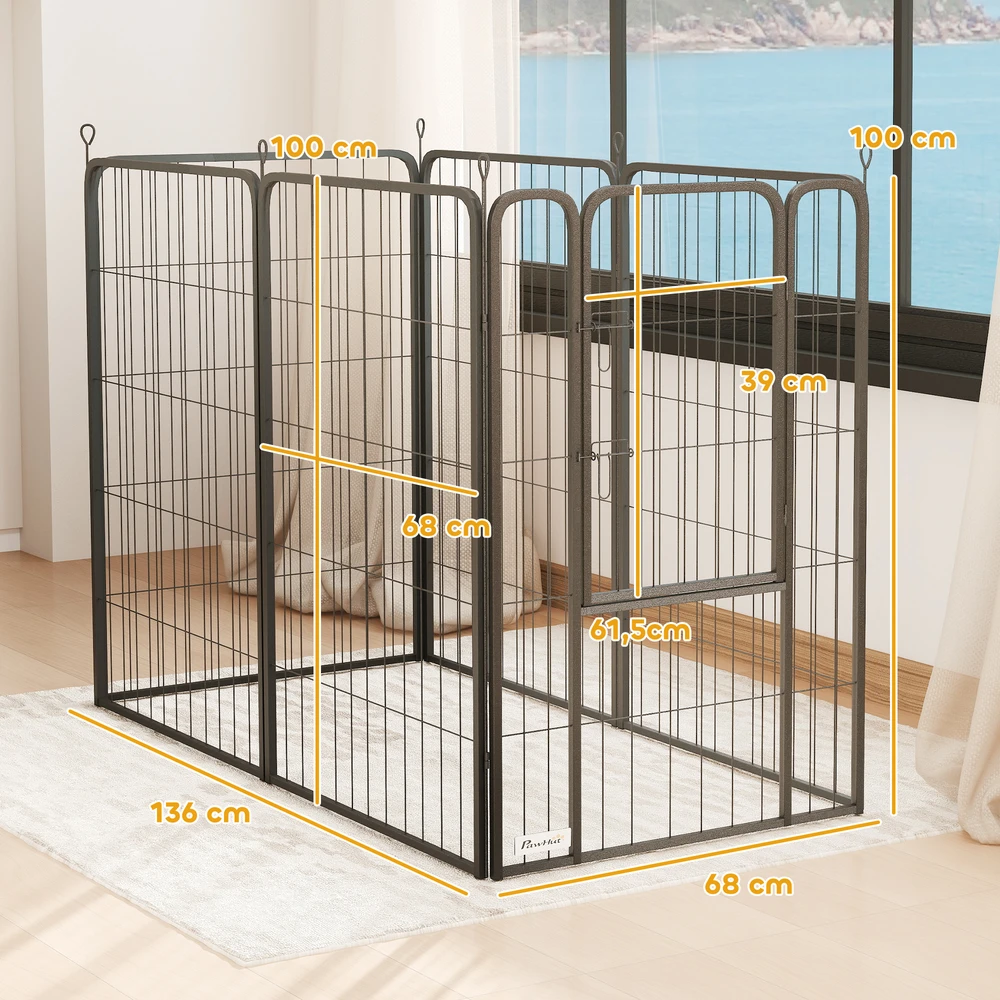 Aosom Šunų aptvaras su 6 panelėmis, juodas, plienas, 100 cm