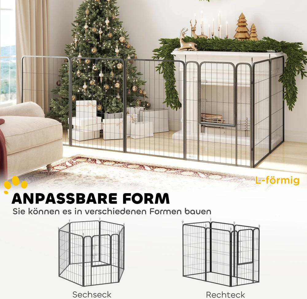 Aosom Šunų aptvaras su 6 panelėmis, juodas, plienas, 100 cm