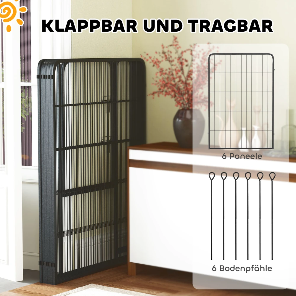 Aosom Šunų aptvaras su 6 panelėmis, juodas, plienas, 100 cm